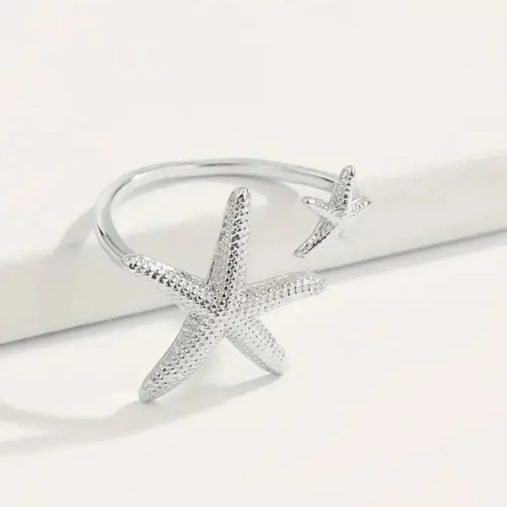 Starfish cuff ring silvertone